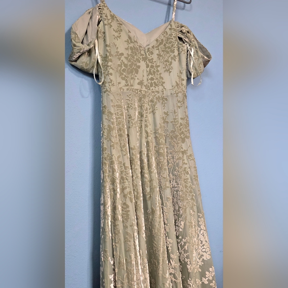 Chic Olive Floral Maxi Dress With Velvet Floral Details 6 - Picture 3 of 6